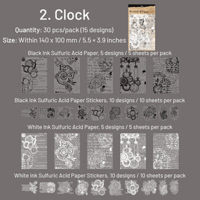 Black and White Scrapbook Paper - Text, Manuscript, Butterfly, Note, Musical, Flower sku-2