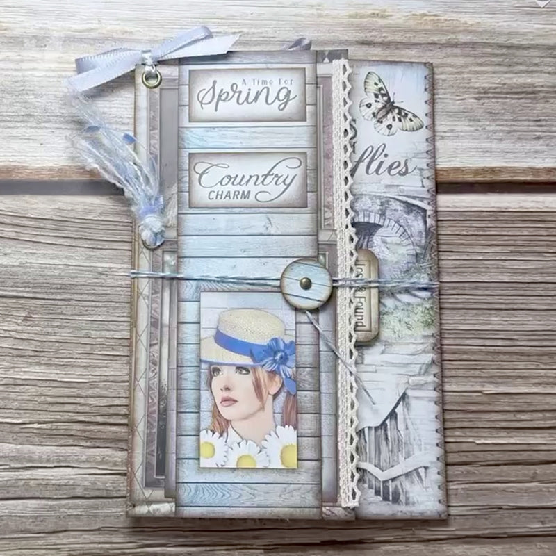 Blue Butterfly Girl Handmade Junk Journal Folder a