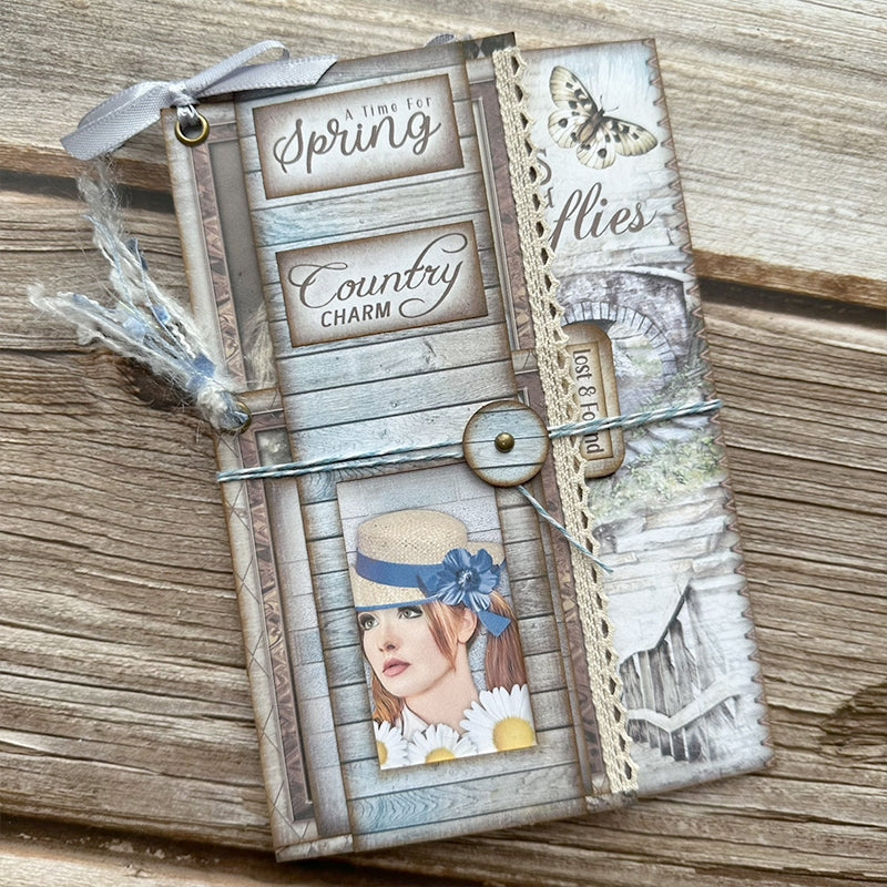 Blue Butterfly Girl Handmade Junk Journal Folio Kit - Stamprints2