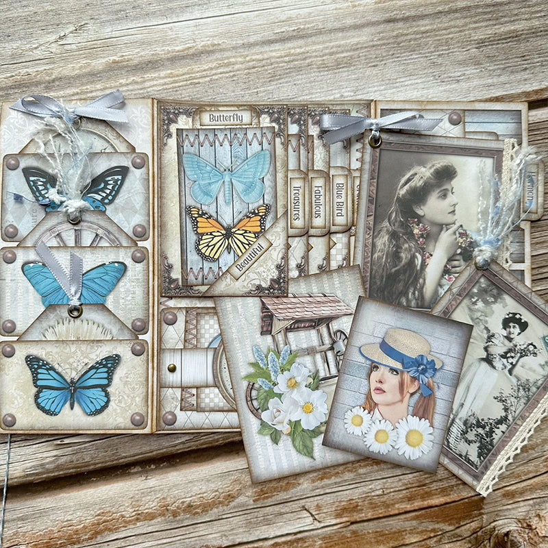 Blue Butterfly Girl Handmade Junk Journal Folder b3