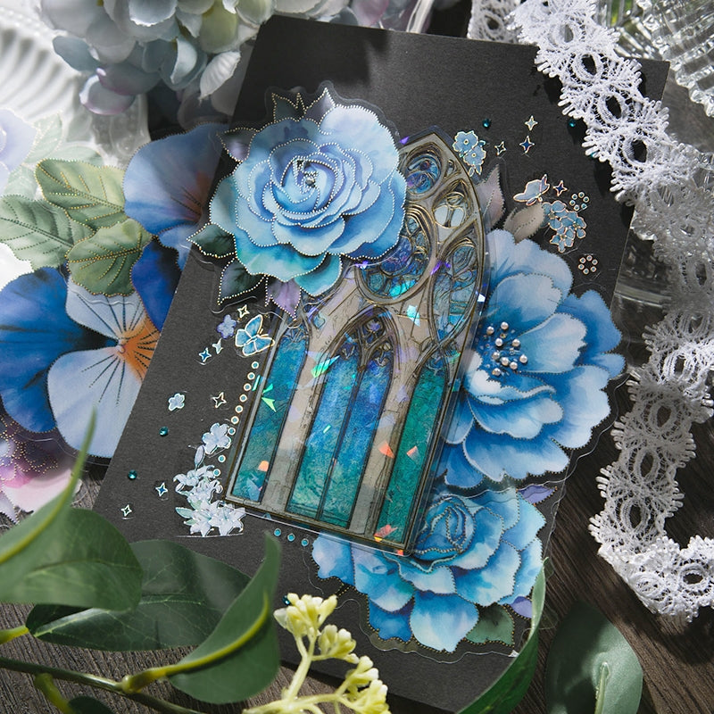 Blue Flower and Plant Laser PET Sticker b1