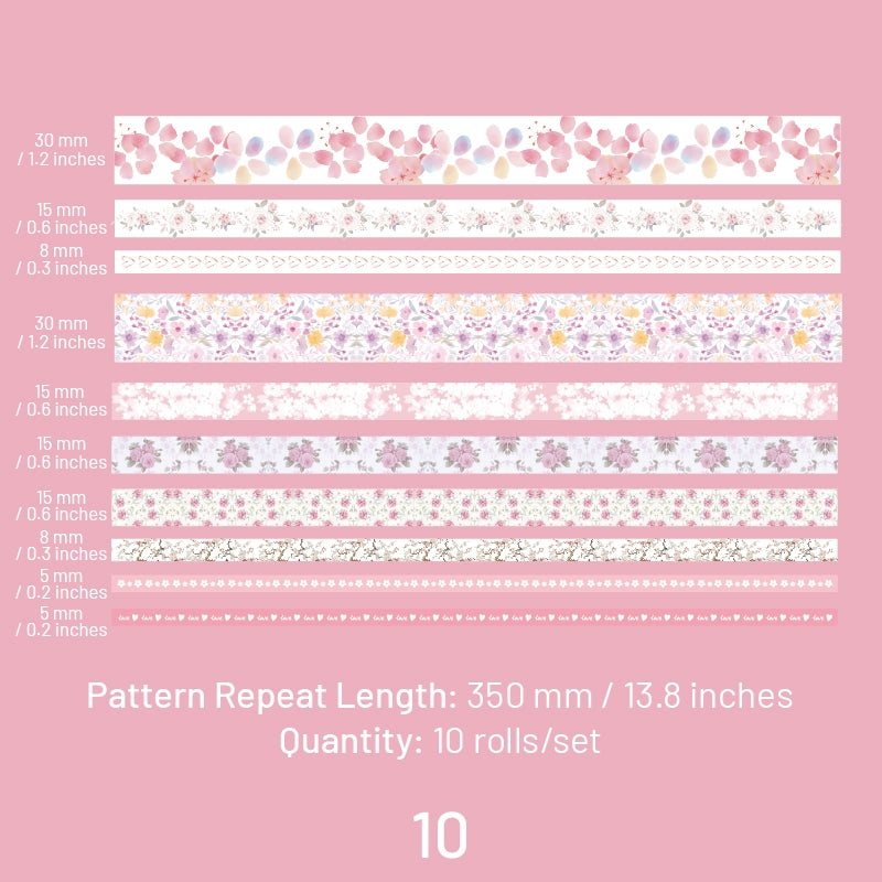 Botanical Forest Flower Washi Tape Set (10 Rolls) sku-10