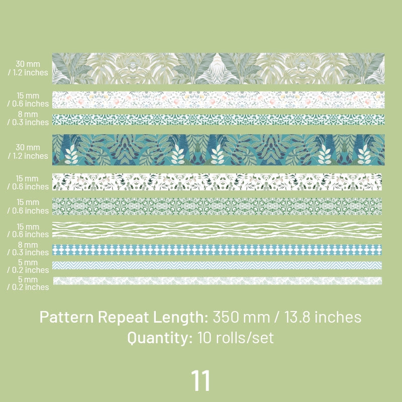 Botanical Forest Flower Washi Tape Set (10 Rolls) sku-11