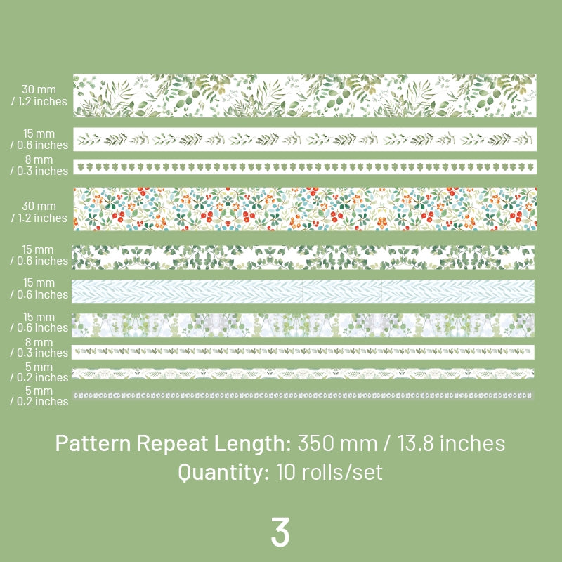 Botanical Forest Flower Washi Tape Set (10 Rolls) sku-3