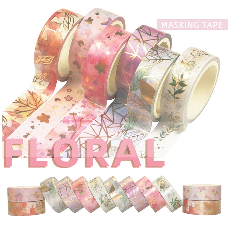 Botanical Nature Theme Foil Stamped Washi Tape Set (6 Rolls) a