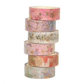 Botanical Nature Theme Foil Stamped Washi Tape Set (6 Rolls) b2
