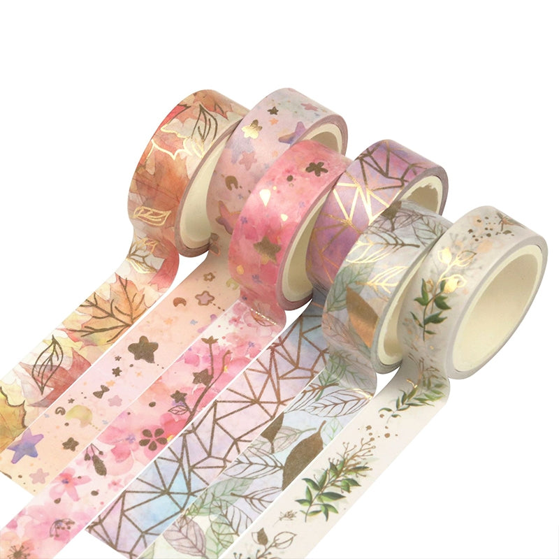 Botanical Nature Theme Foil Stamped Washi Tape Set (6 Rolls) b3