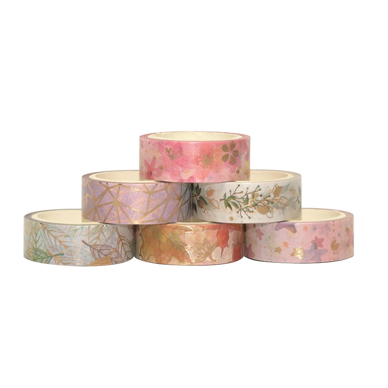 Botanical Nature Theme Foil Stamped Washi Tape Set (6 Rolls) b5