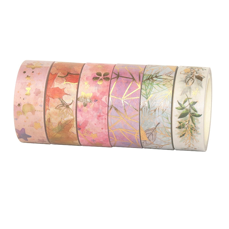 Botanical Nature Theme Foil Stamped Washi Tape Set (6 Rolls) c
