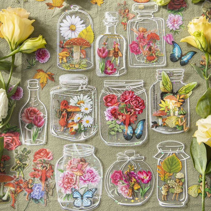 Bottle PET Stickers - Mushroom, Tulip, Daisy, Flower, Rose, Butterfly, Hydrangea, Leaf a