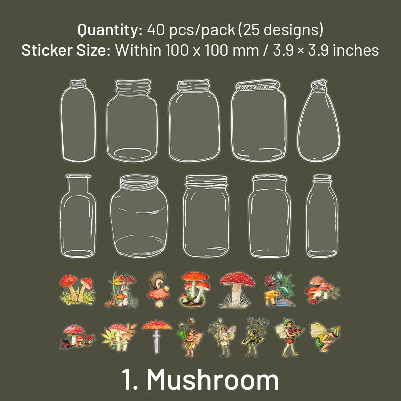 Bottle PET Stickers - Mushroom, Tulip, Daisy, Flower, Rose, Butterfly, Hydrangea, Leaf sku-1