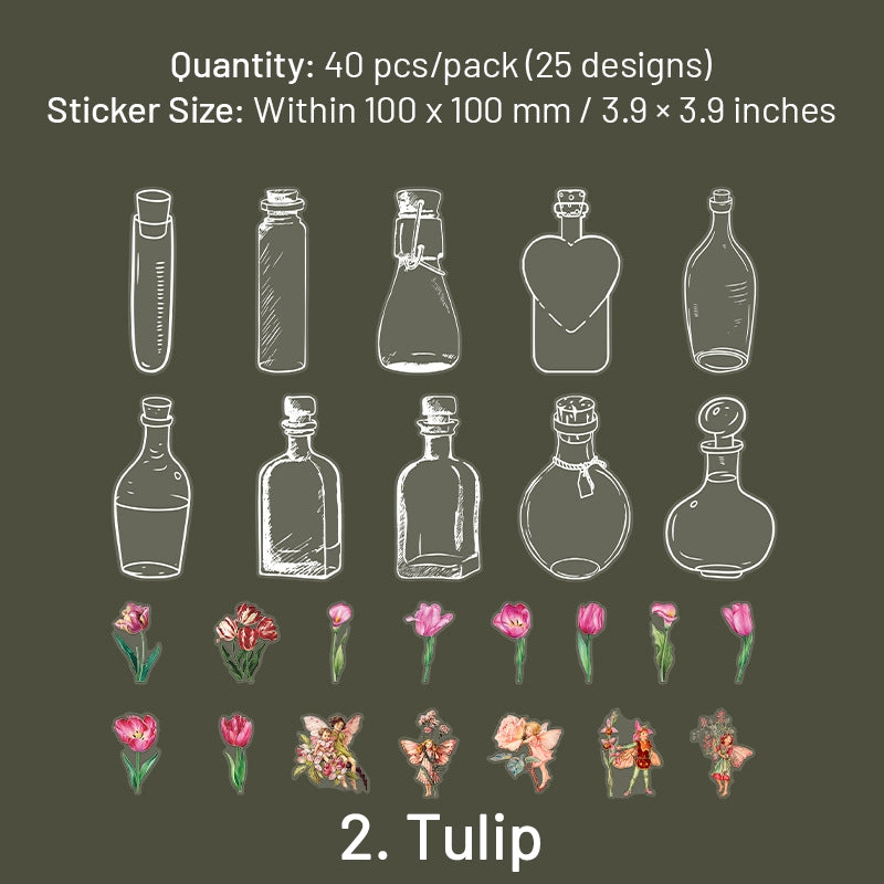 Bottle PET Stickers - Mushroom, Tulip, Daisy, Flower, Rose, Butterfly, Hydrangea, Leaf sku-2