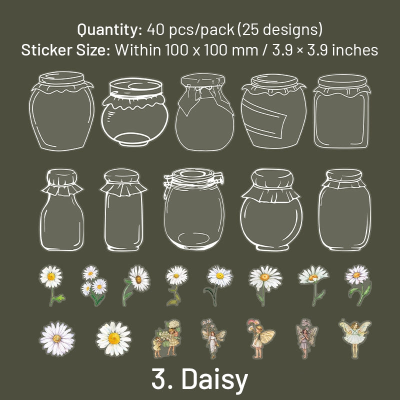 Bottle PET Stickers - Mushroom, Tulip, Daisy, Flower, Rose, Butterfly, Hydrangea, Leaf sku-3