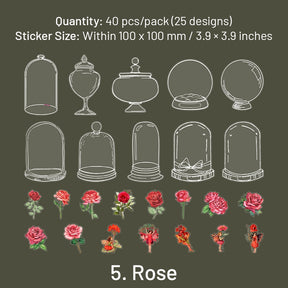 Bottle PET Stickers - Mushroom, Tulip, Daisy, Flower, Rose, Butterfly, Hydrangea, Leaf sku-5