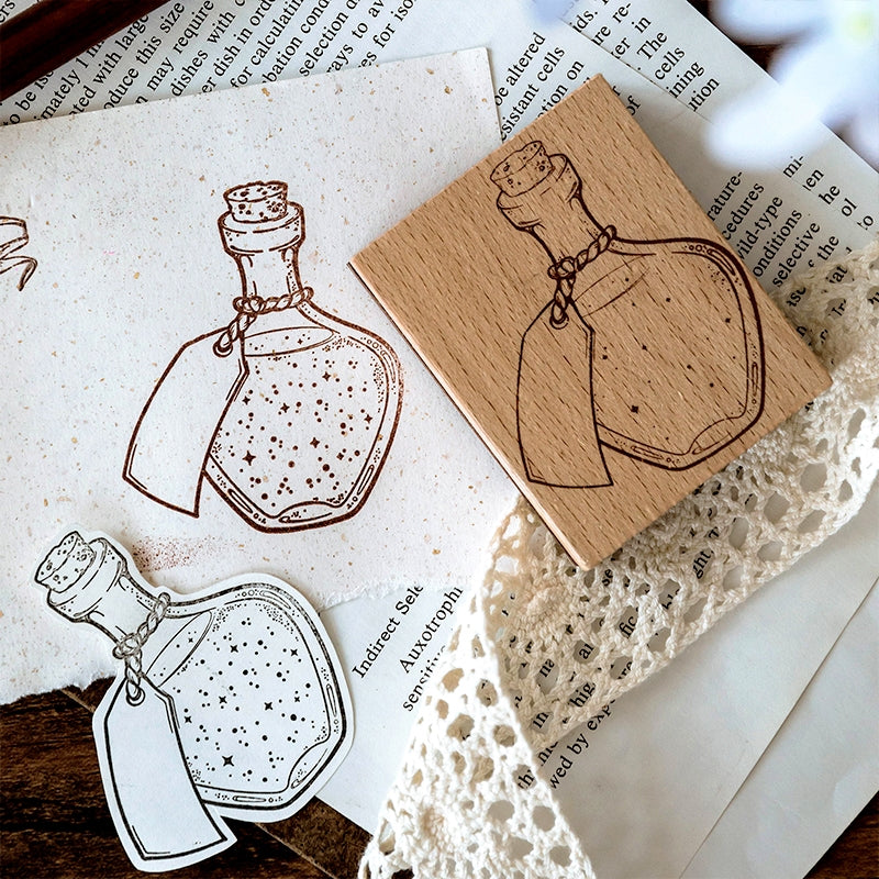 Bottle's Light and Shadow Series Bottle Theme Wooden Rubber Stamp b