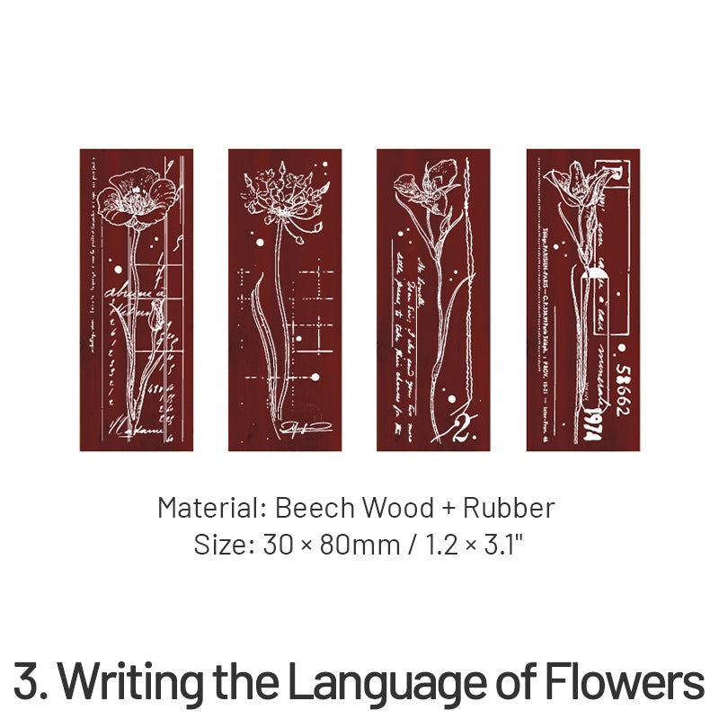 Brilliant Mountain Blossoms Series Flower Plant Wooden Rubber Stamp Set sku-3