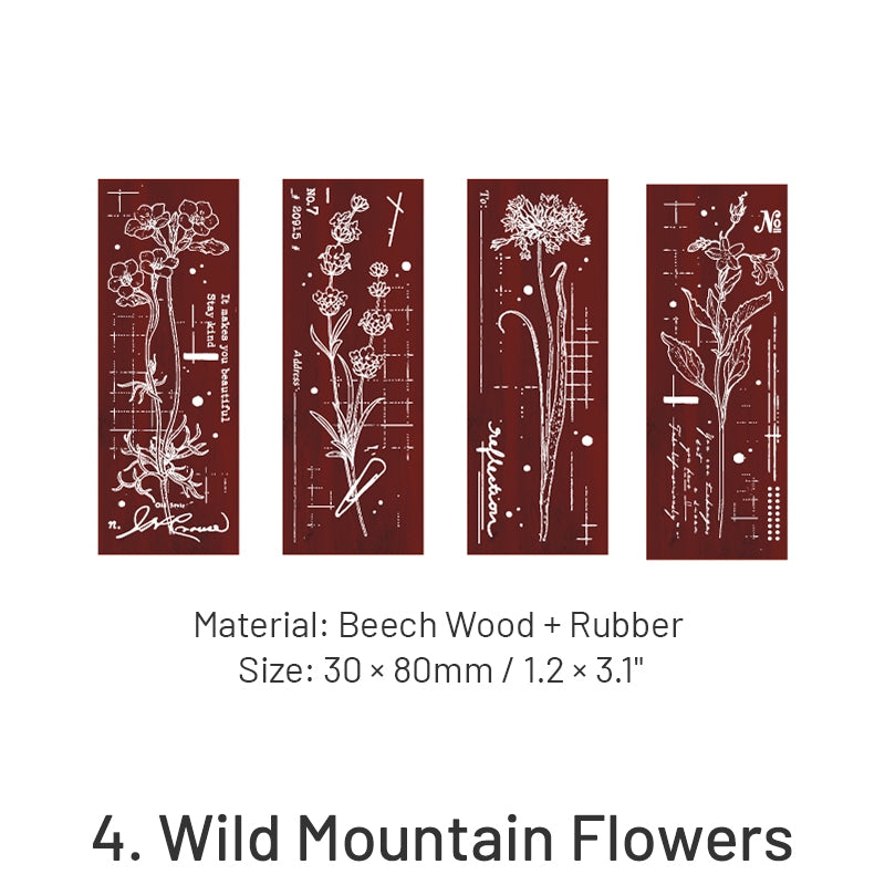 Brilliant Mountain Blossoms Series Flower Plant Wooden Rubber Stamp Set sku-4