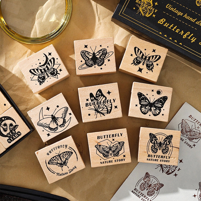 Butterflies & Starry Seas Wooden Rubber Stamp Set b3