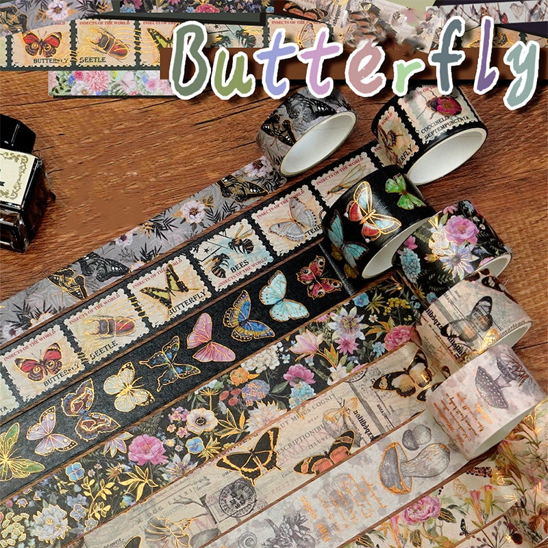 Butterfly and Nature Foil Stamped Washi Tape Set (18 Rolls) b6