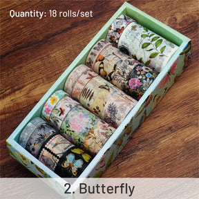 Butterfly and Nature Foil Stamped Washi Tape Set (18 Rolls) sku-2