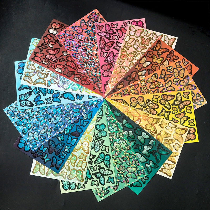 Butterfly Holographic Hot Stamping Coated Paper Sticker Sheets b1