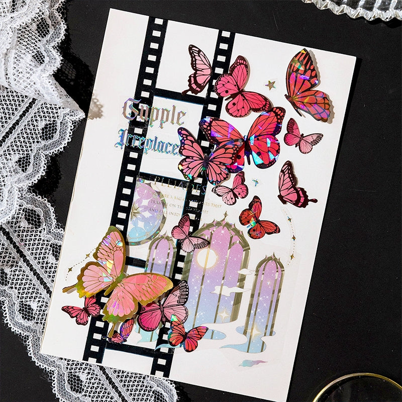 Butterfly Holographic Hot Stamping Coated Paper Sticker Sheets b5