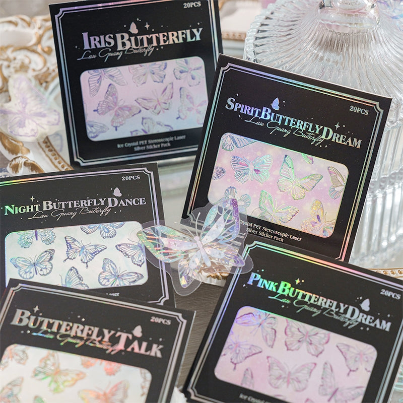 Butterfly Holographic Hot Stamping Silver PET Stickers a