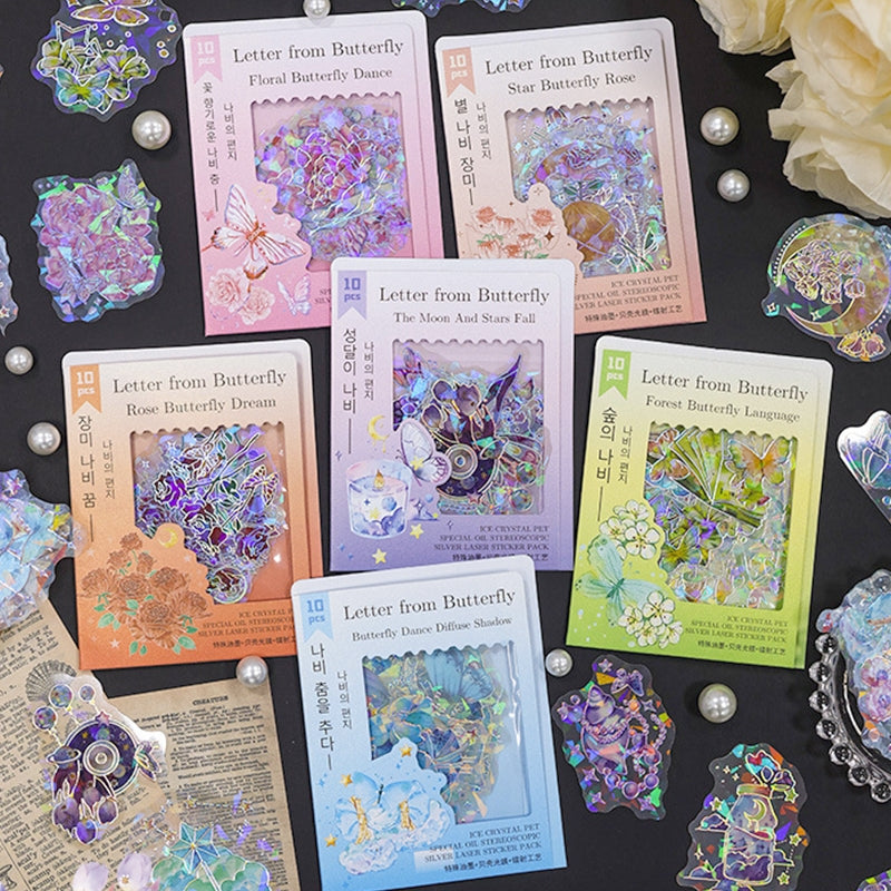 Butterfly Holographic PET Stickers - Rose, Tulip b4