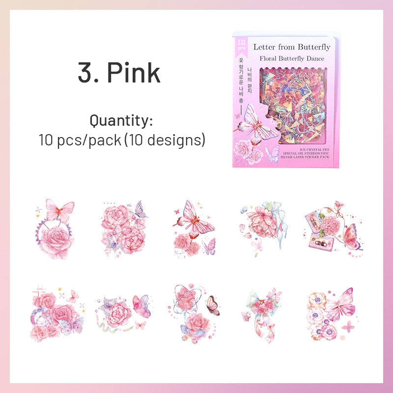 Butterfly Holographic PET Stickers - Rose, Tulip sku-3