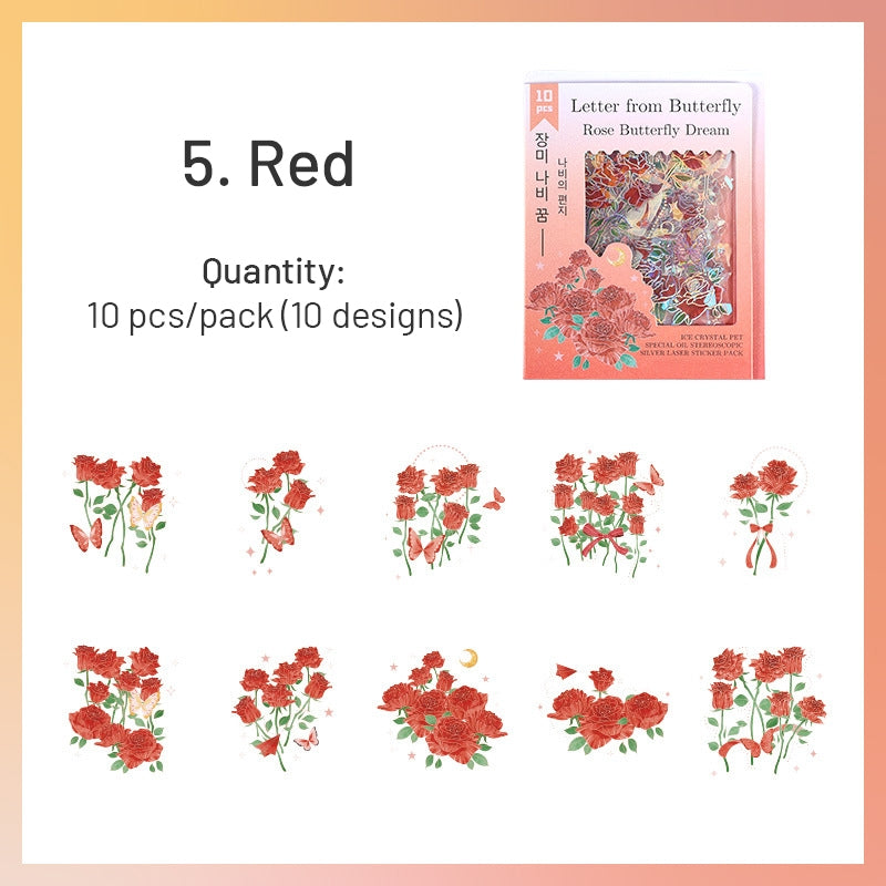 Butterfly Holographic PET Stickers - Rose, Tulip sku-5