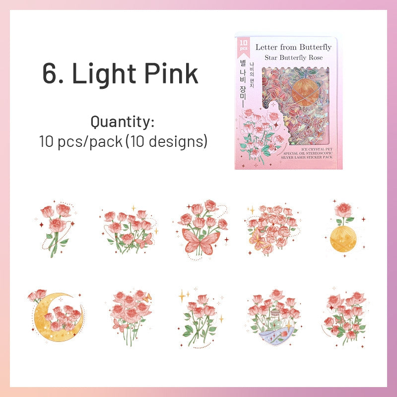 Butterfly Holographic PET Stickers - Rose, Tulip sku-6