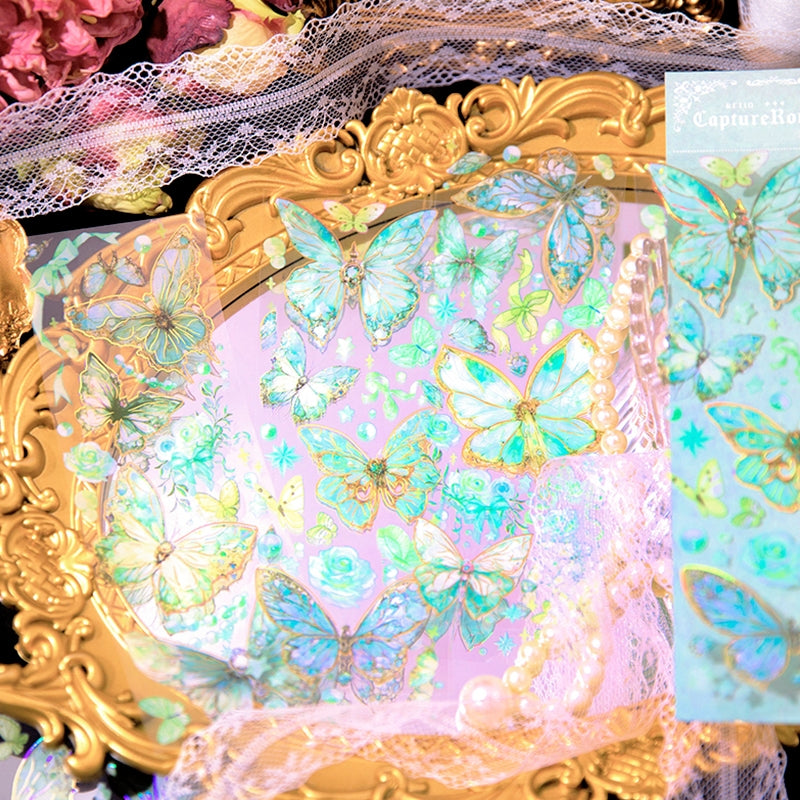 Capture Romance Gold Stamping Butterfly Decorative PET Stickers - Holographic PET Butterfly b3