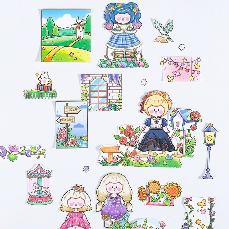 cute dress up Cartoon Girl Dress-Up Vinyl Stickers | Decorative Fashion Dress Up Sticker Set for Notebooks & Laptops