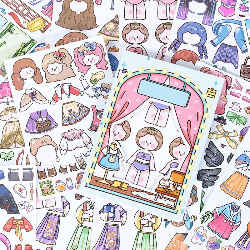 Cartoon Girl Dress-Up Sticker b6