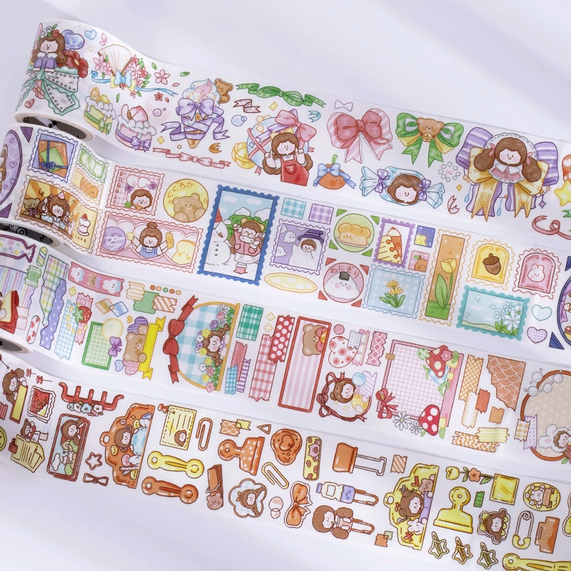 Cartoon Girl Washi Tape - Stamp, Bow, Plaid, Clip a1