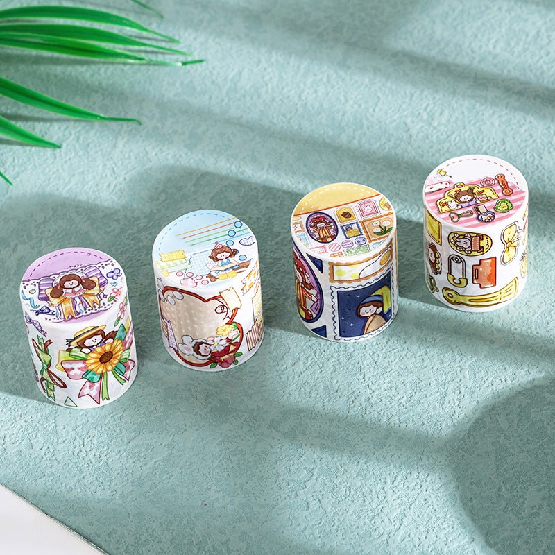 Cartoon Girl Washi Tape - Stamp, Bow, Plaid, Clip a