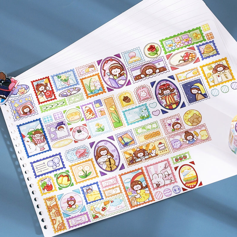 Cartoon Girl Washi Tape - Stamp, Bow, Plaid, Clip b2