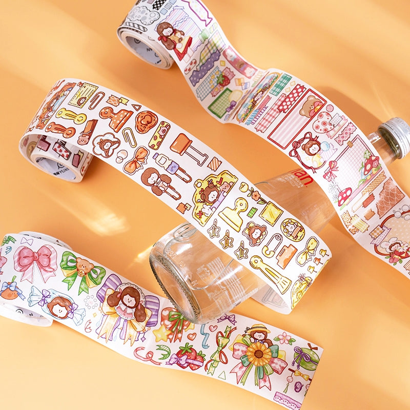 Cartoon Girl Washi Tape - Stamp, Bow, Plaid, Clip b4