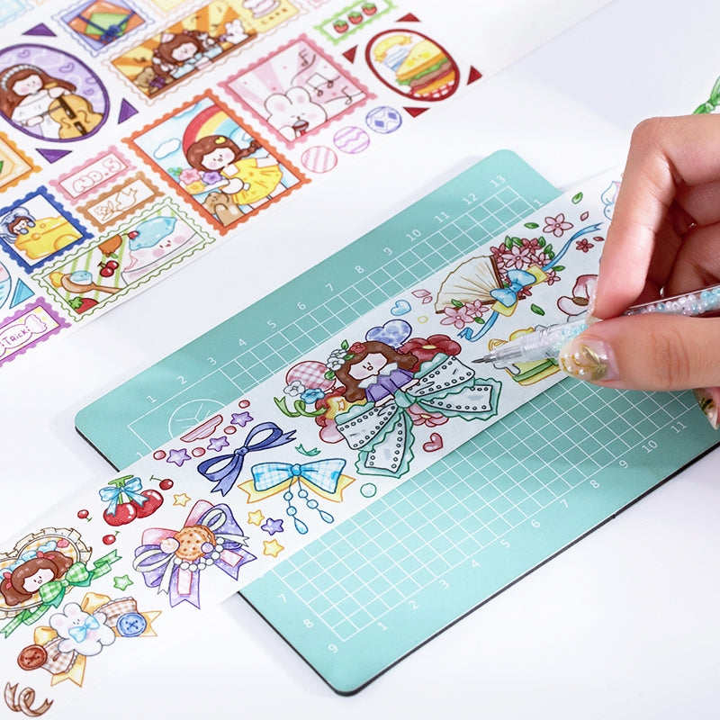 Cartoon Girl Washi Tape - Stamp, Bow, Plaid, Clip c