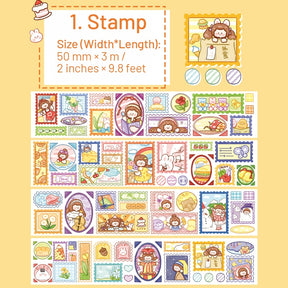 Cartoon Girl Washi Tape - Stamp, Bow, Plaid, Clip sku-1
