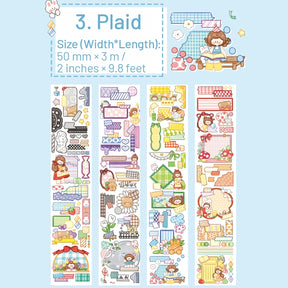 Cartoon Girl Washi Tape - Stamp, Bow, Plaid, Clip sku-3