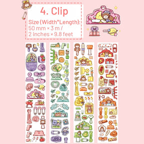 Cartoon Girl Washi Tape - Stamp, Bow, Plaid, Clip sku-4
