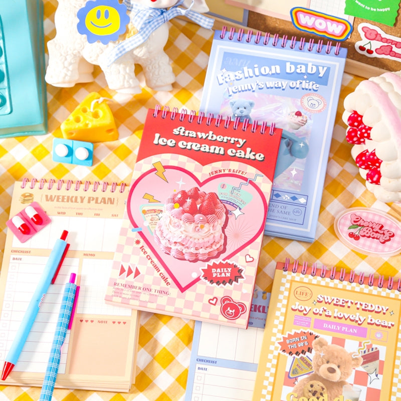 Cartoon Student Coil Planner Notebook- Bear Cake a