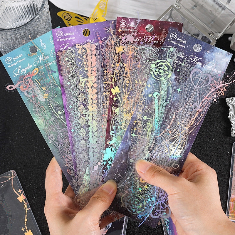 Chain Holographic PET Stickers - Lace, Butterfly, Music, Moon b1