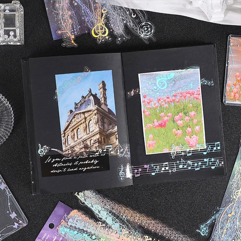 Chain Holographic PET Stickers - Lace, Butterfly, Music, Moon b2