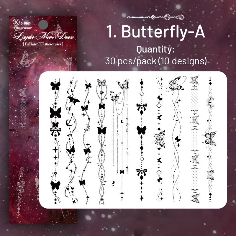 Chain Holographic PET Stickers - Lace, Butterfly, Music, Moon sku-1