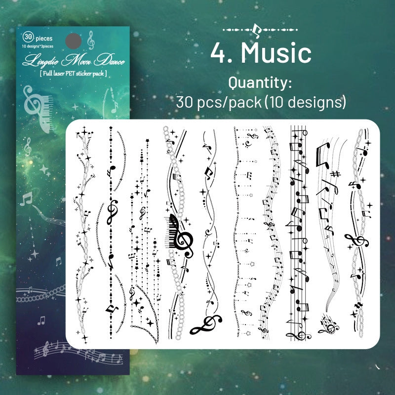 Chain Holographic PET Stickers - Lace, Butterfly, Music, Moon sku-4