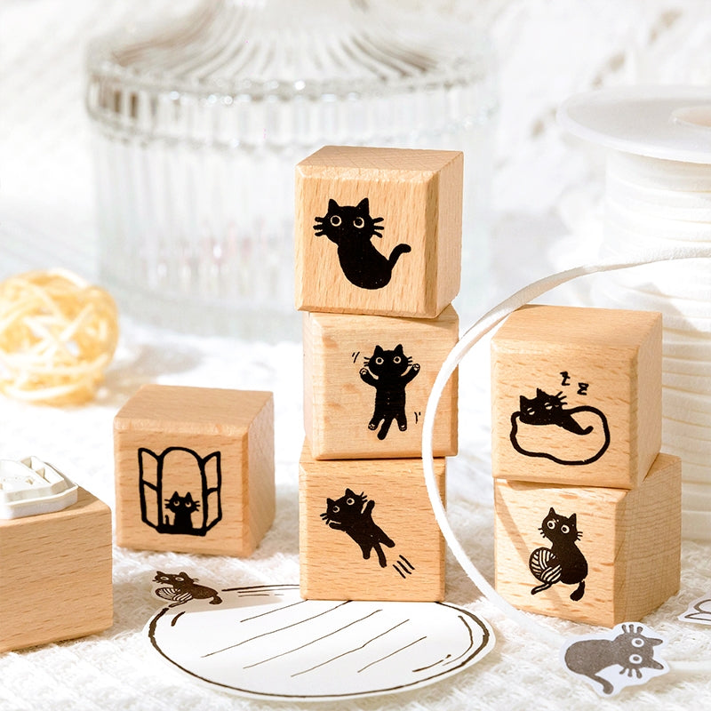 Childlike Cartoon Cute Cat Wooden Rubber Stamp a