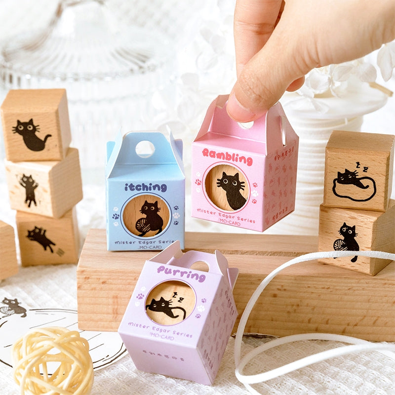 Childlike Cartoon Cute Cat Wooden Rubber Stamp b1