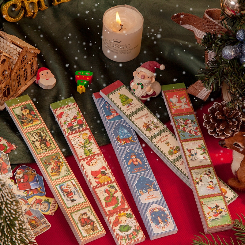Christmas Cartoon Long Washi Stickers - Tree, Girl, Poster, Snowscape, Santa Claus a